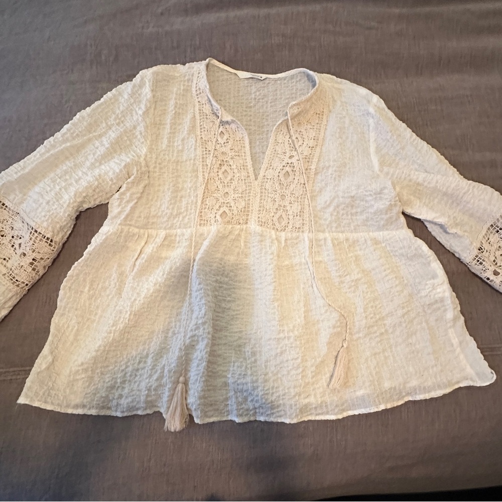 Zara Cream Textured Top
